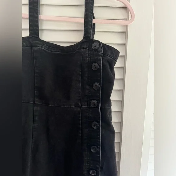 Ten Sixty Sherman Side Button Square Neck Black Denim Mini Dress - Picture 2 of 7